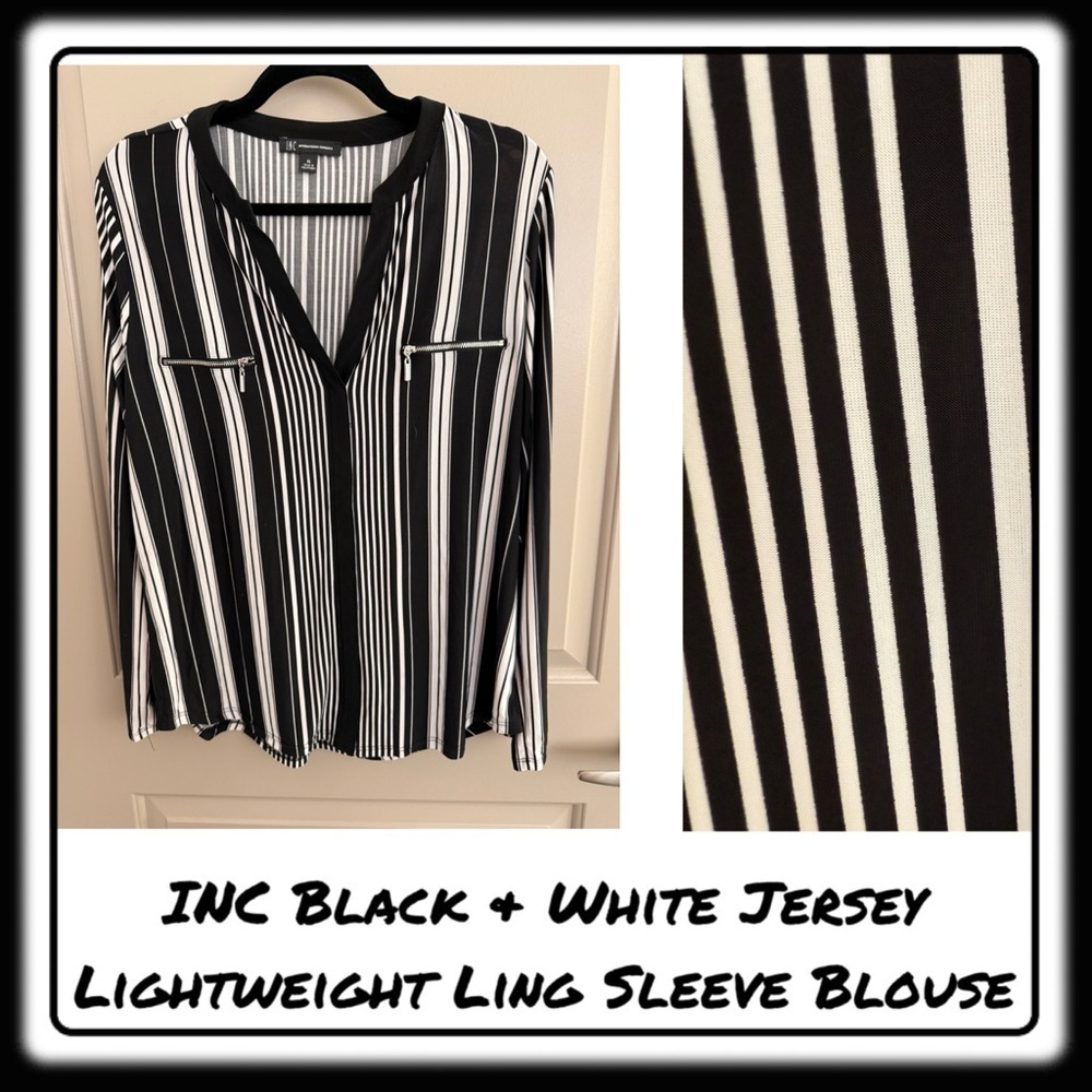 NWT INC Long Sleeve black & white vertical striped top. Size XL.